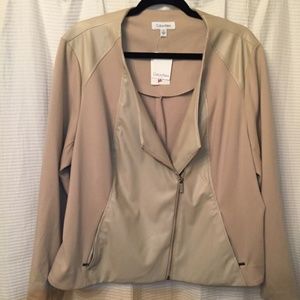 Calvin Klein Faux Leather/Fabric 1X Womens Jacket